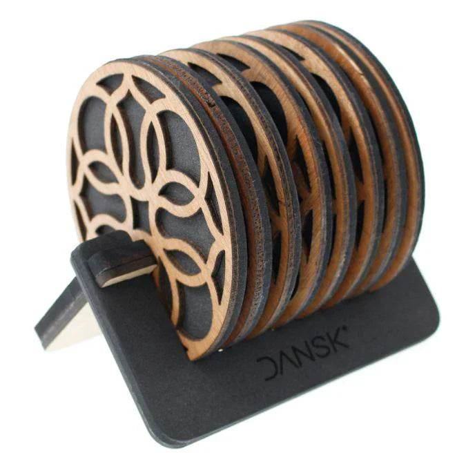 Beautiful Textured Laser Cut Tea Coffee and Glass Coaster / Mat Set of for Kitchen Home and Office - Wooden Coaster