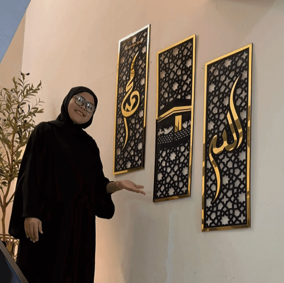 Three Frame Allah Muhammad Kabaa Wall Sceneries for Home and Office decor