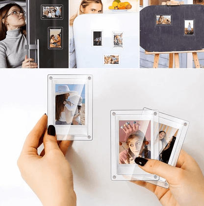 Magnetic Fridge Frames-Transparent Magnetic Acrylic Picture Frame Clear Frameless Memos for office and Refrigerator 3x4 inches each