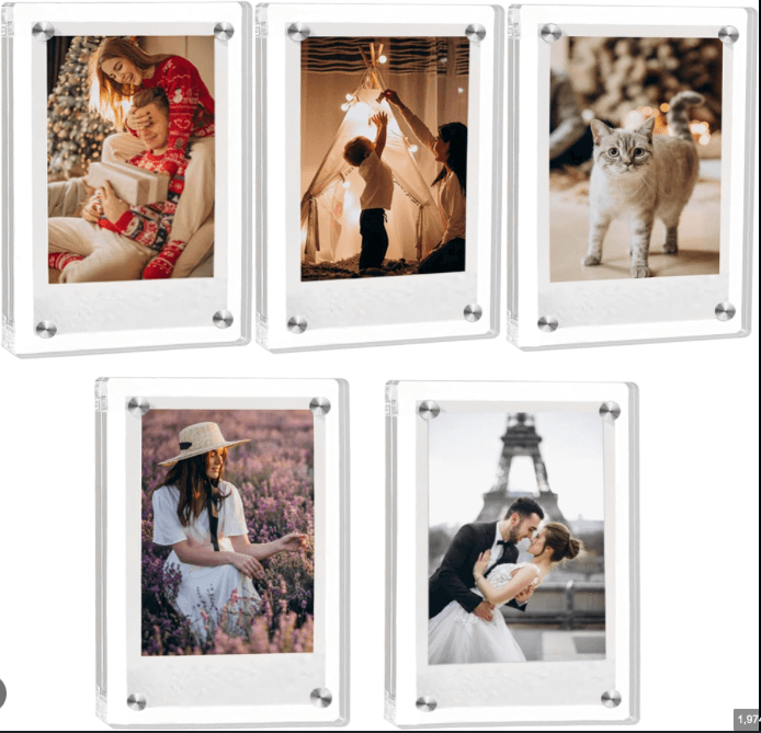 Magnetic Fridge Frames-Transparent Magnetic Acrylic Picture Frame Clear Frameless Memos for office and Refrigerator 3x4 inches each