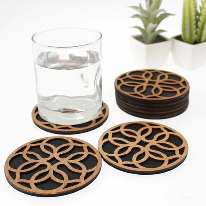 Beautiful Textured Laser Cut Tea Coffee and Glass Coaster / Mat Set of for Kitchen Home and Office - Wooden Coaster