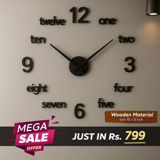 LARGE SIZE WOODEN DIY CLOCK WITH 12 INCHES NEEDLES