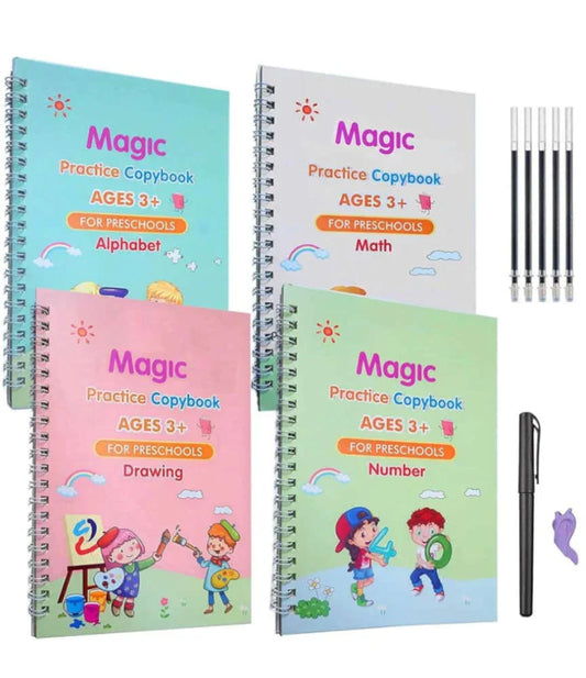 Kids Magic Practice Book Set of 4-Kids learning for Home and school with 10 refill pens